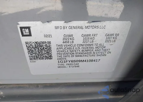 2021 Chevrolet Bolt Ev Fwd Lt z USA, uszkodzony, nr VIN 1G1FY6S09M4108417